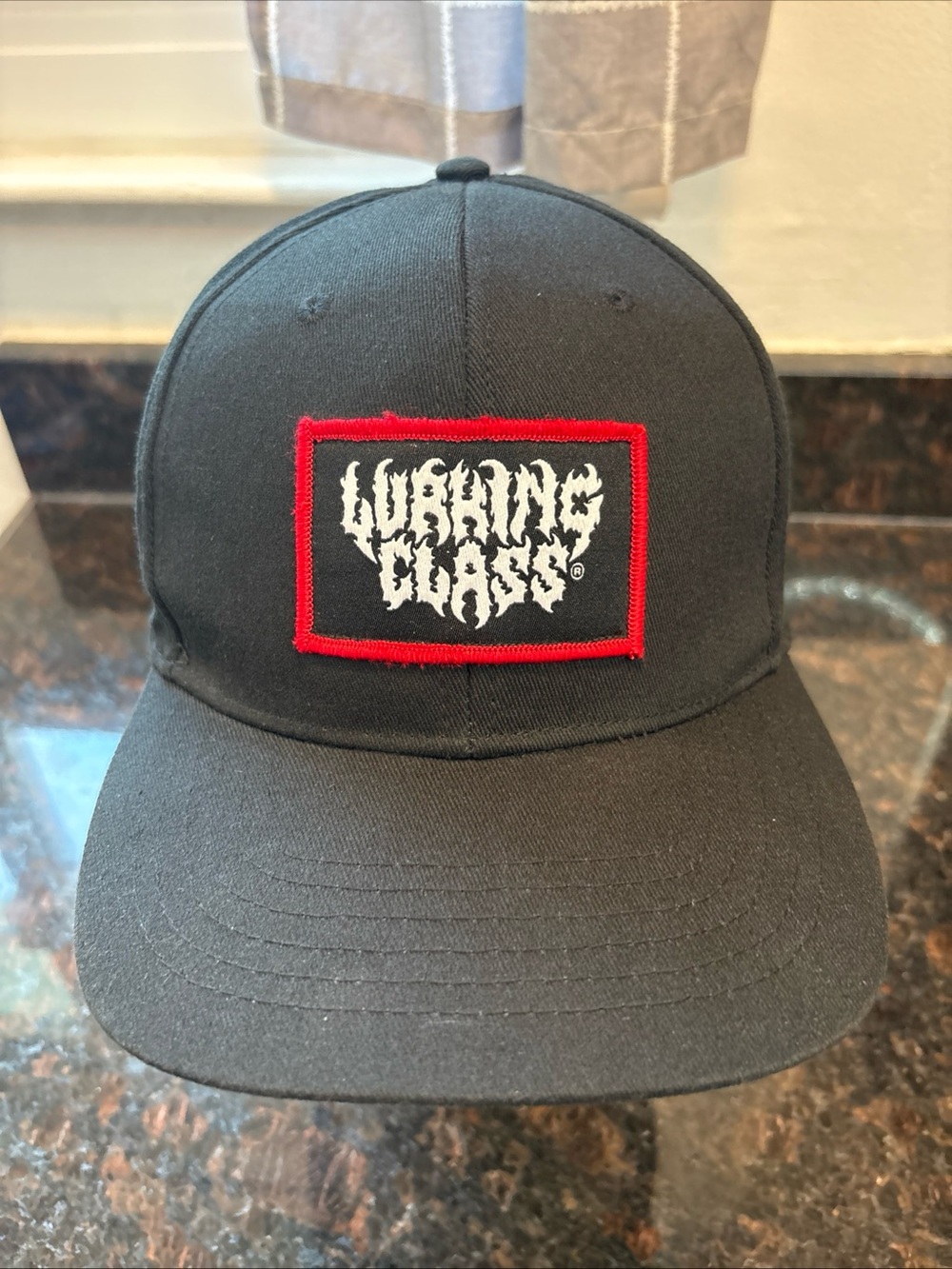 Lurking class Black Snapback Hat with Red Patch